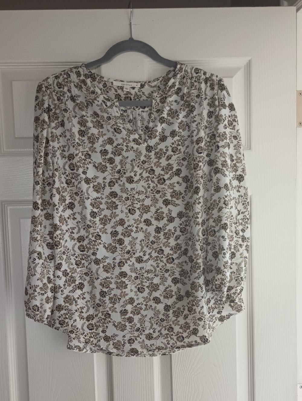 fun 2 fun White Blouse with Brown Floral Print